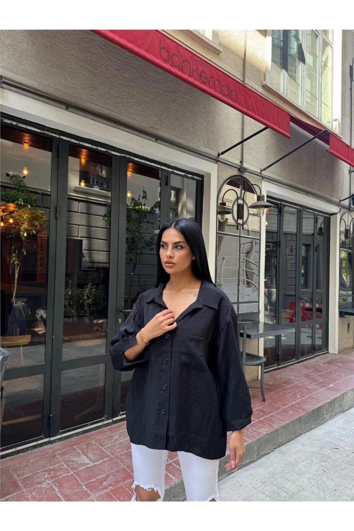 Siyah %100 Pamuk Cepli Gömlek