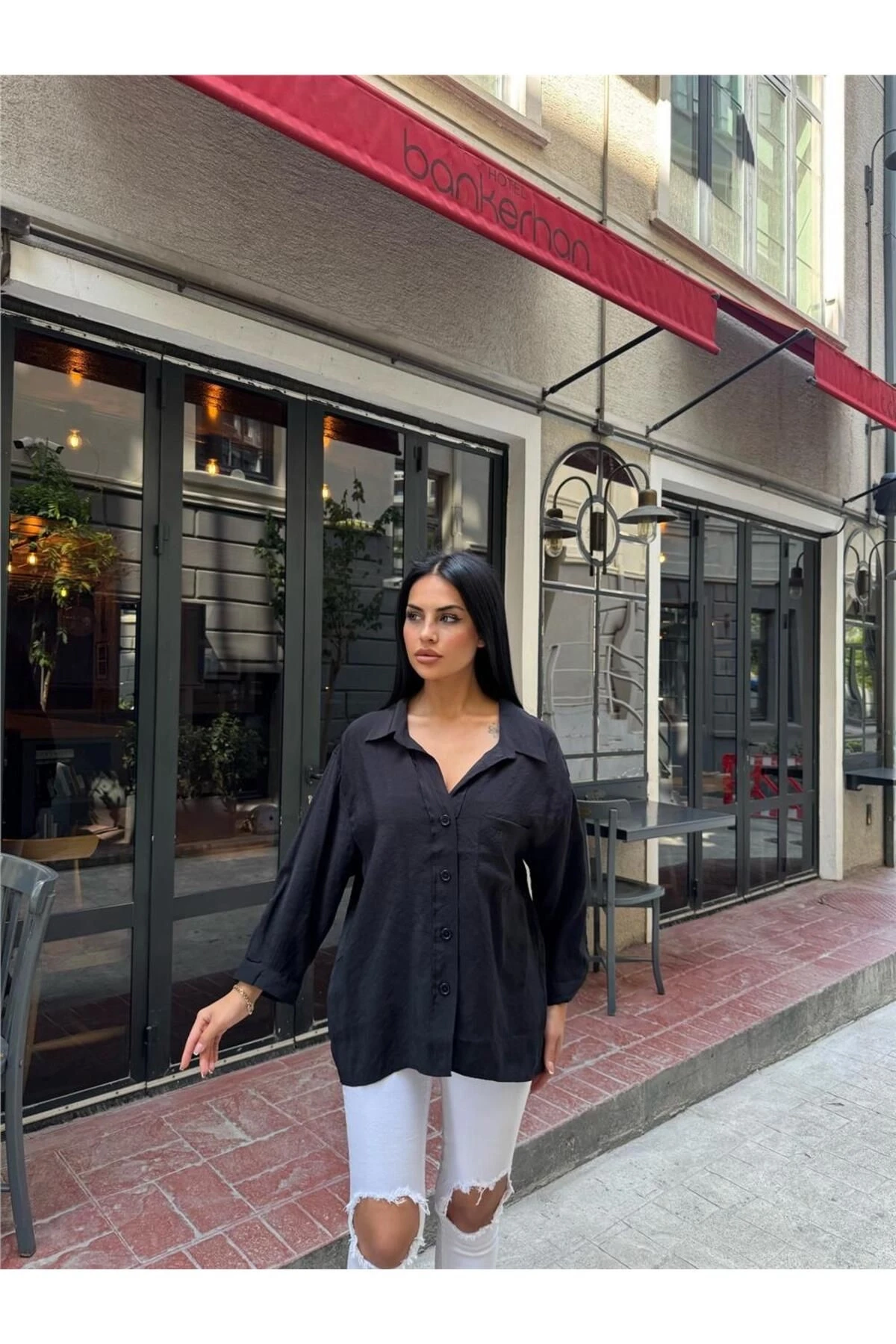 Siyah %100 Pamuk Cepli Gömlek