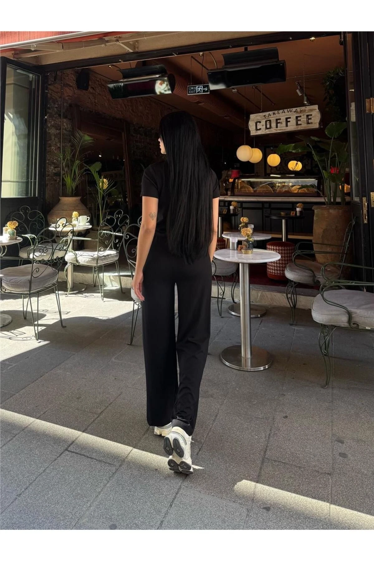 Siyah Modal Polyester Palazzo Takım