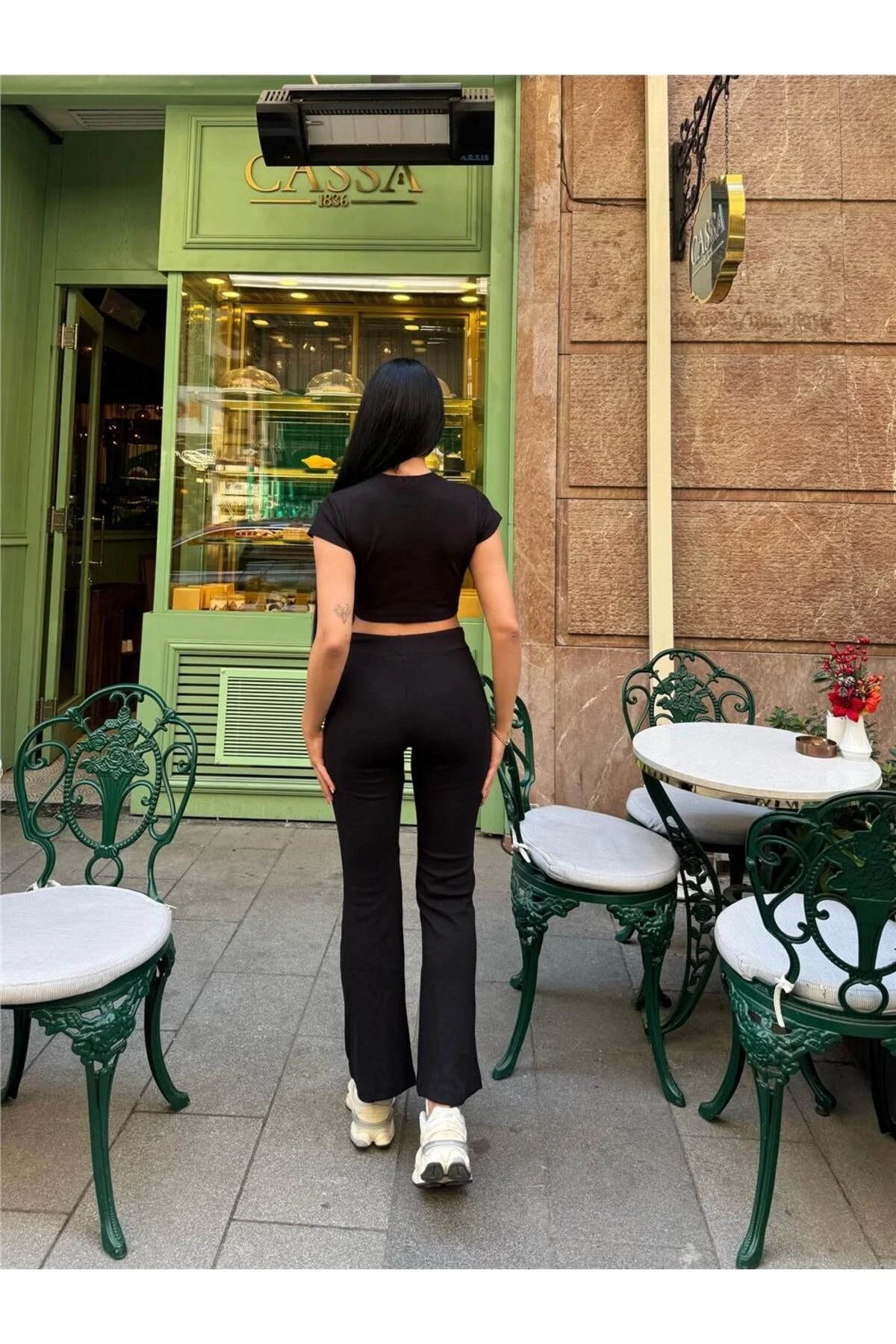 Siyah Polyamid Elastan Crop İki İplik Takım