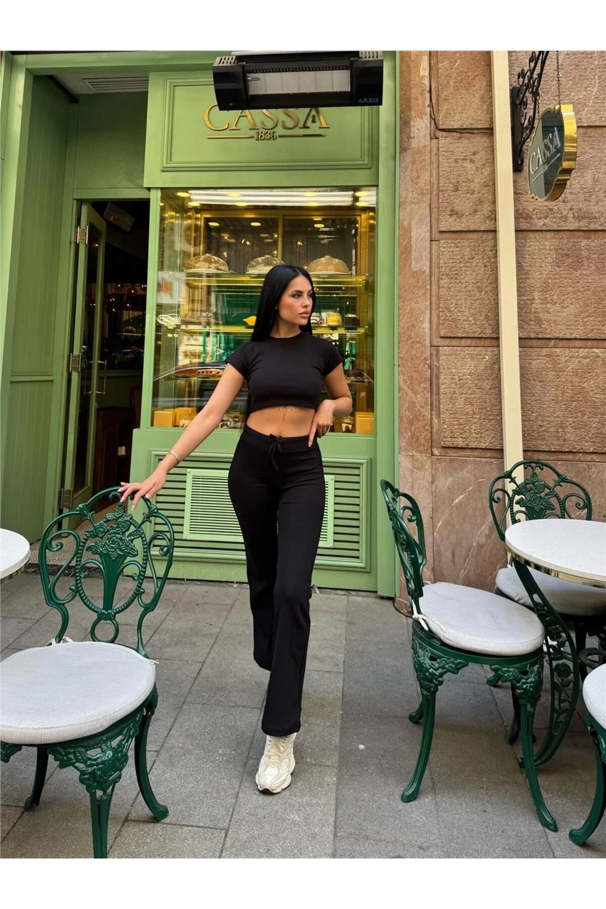 Siyah Polyamid Elastan Crop İki İplik Takım