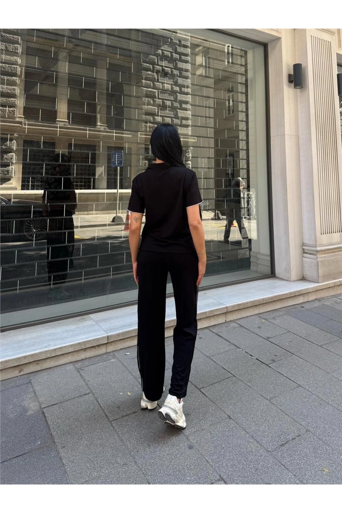 Siyah Polyester Keten Polo Yaka Takım