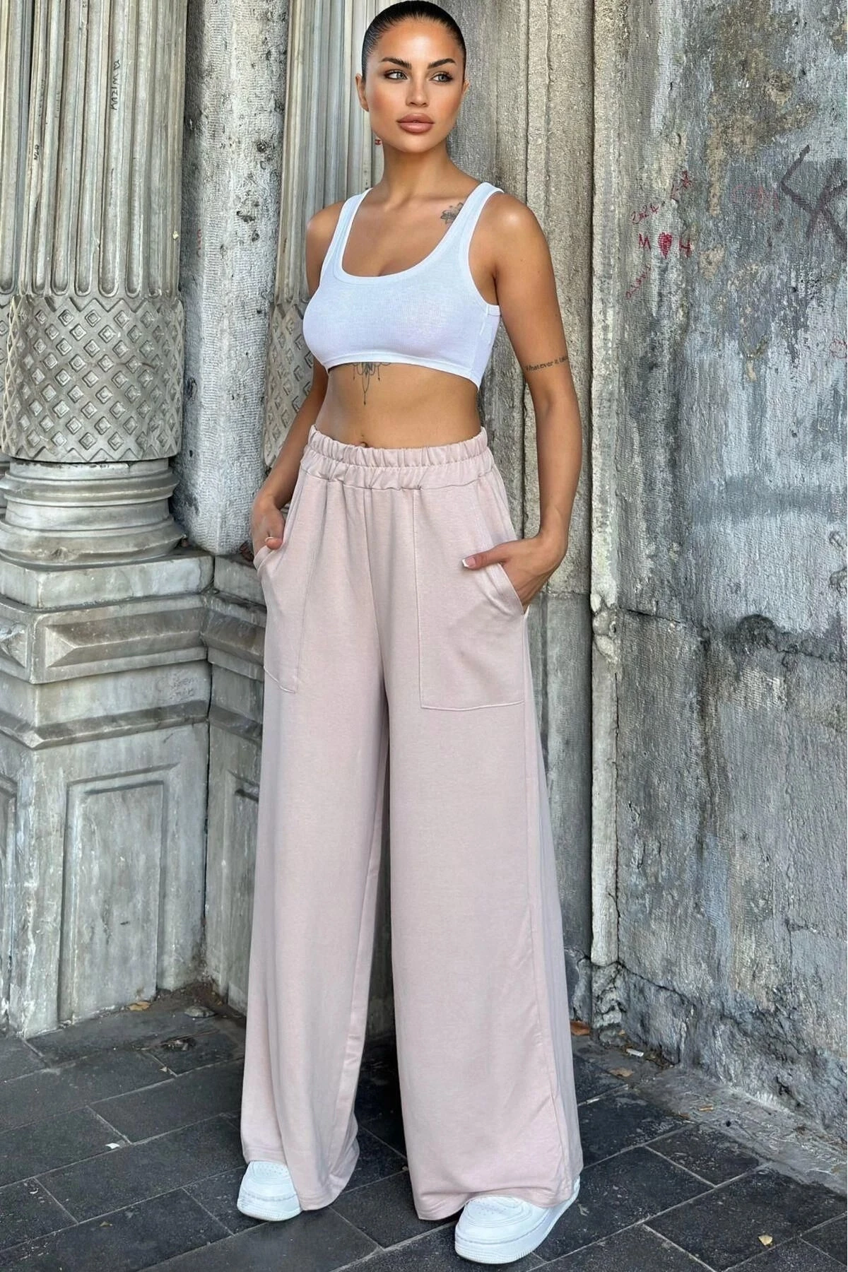 Vizon Beli Lastikli, Cepli, Bol Paça, Salaş Pantolon