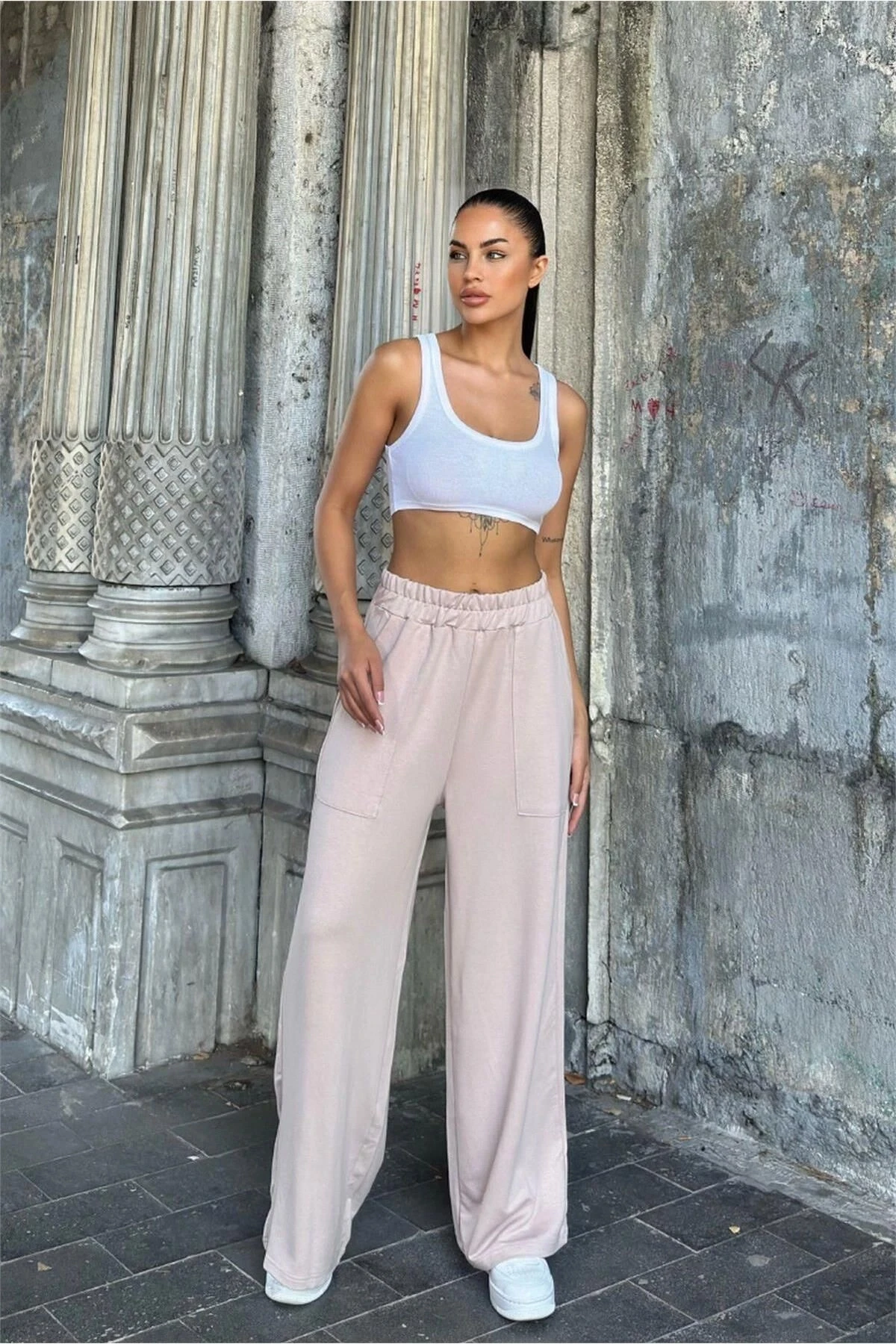 Vizon Beli Lastikli, Cepli, Bol Paça, Salaş Pantolon