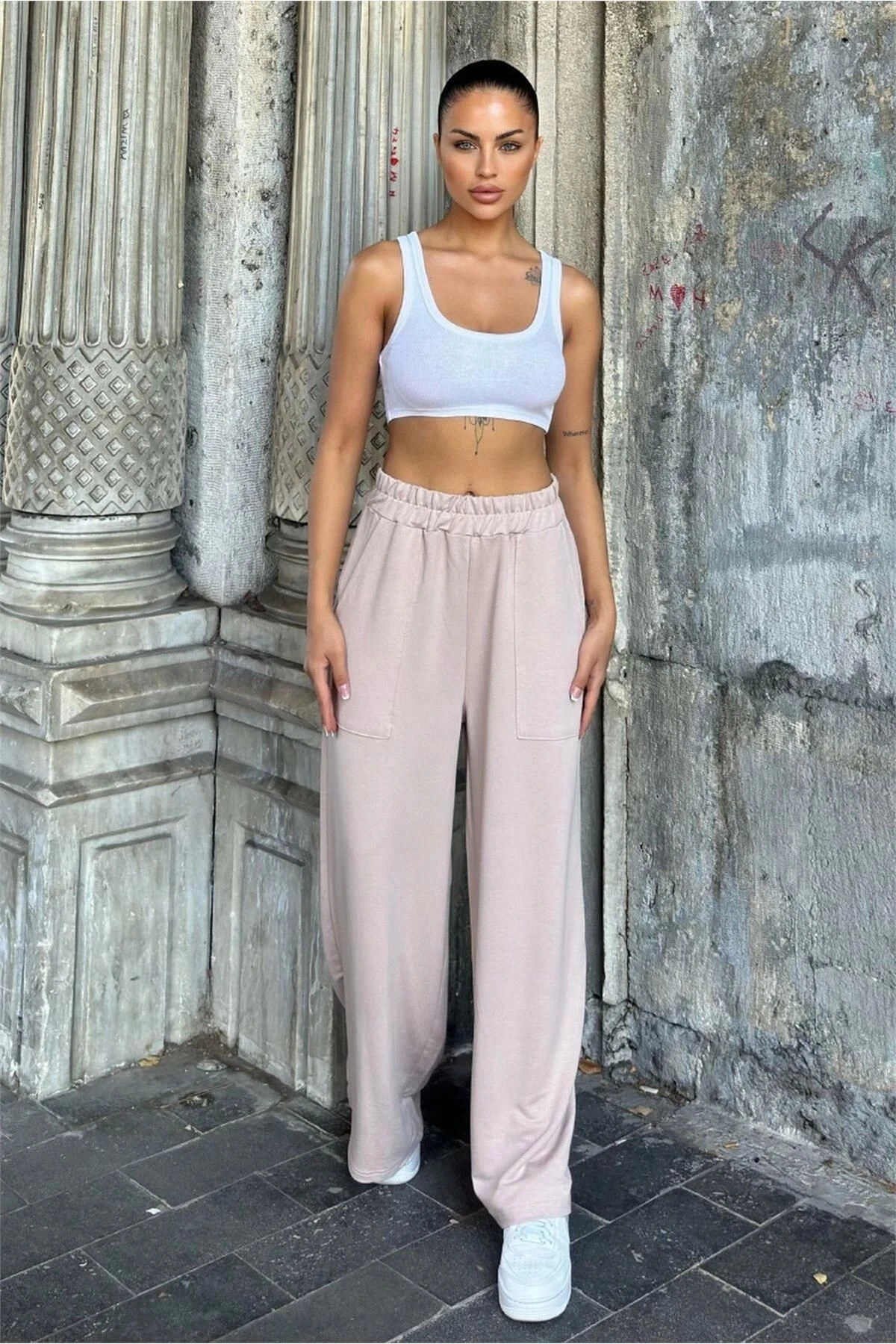 Vizon Beli Lastikli, Cepli, Bol Paça, Salaş Pantolon