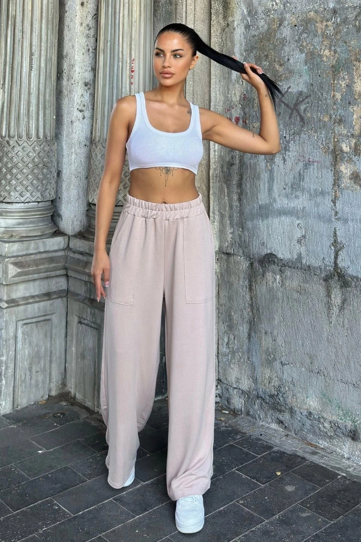 Vizon Beli Lastikli, Cepli, Bol Paça, Salaş Pantolon