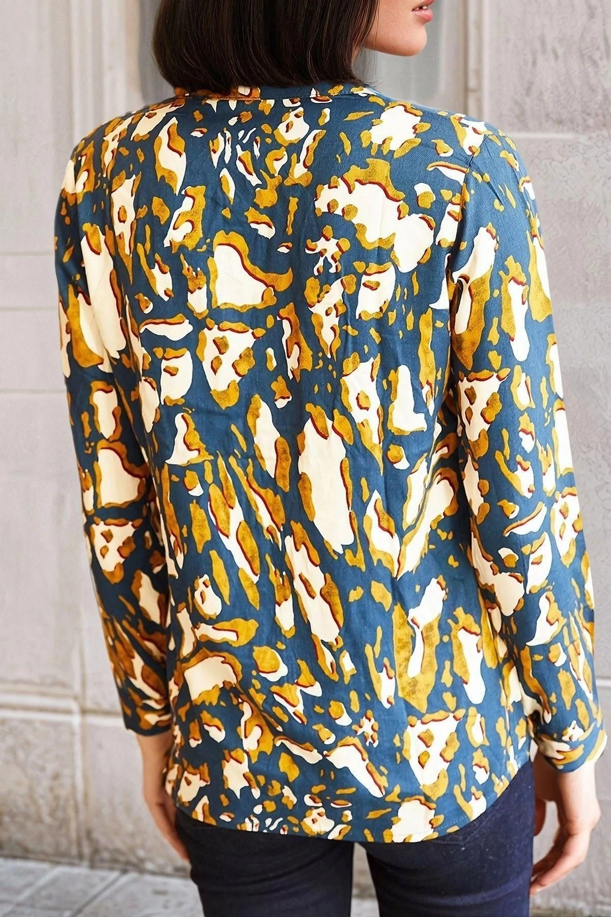 İndigo Geometrik Desenli, Regular Kesim Gömlek