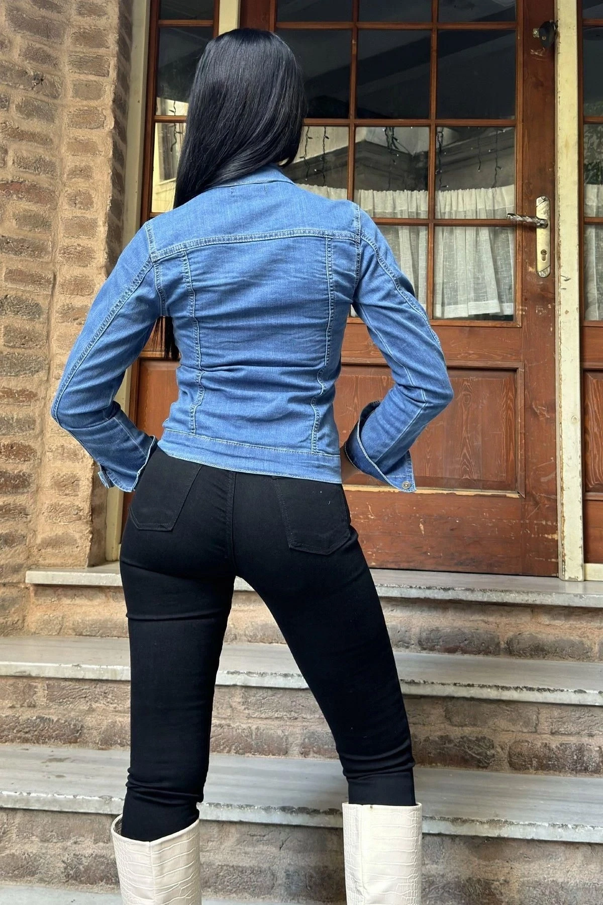 Mavi Dar Kesim, Cepli, Düğmeli, Denim Kot Ceket