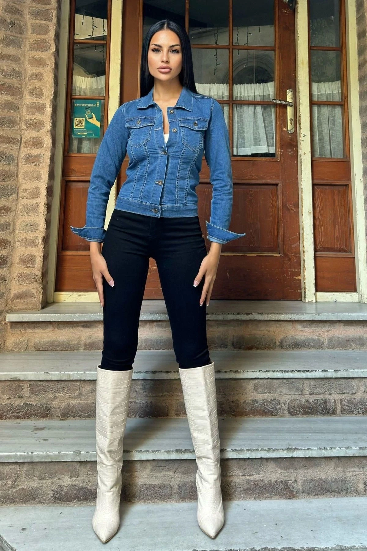 Mavi Dar Kesim, Cepli, Düğmeli, Denim Kot Ceket