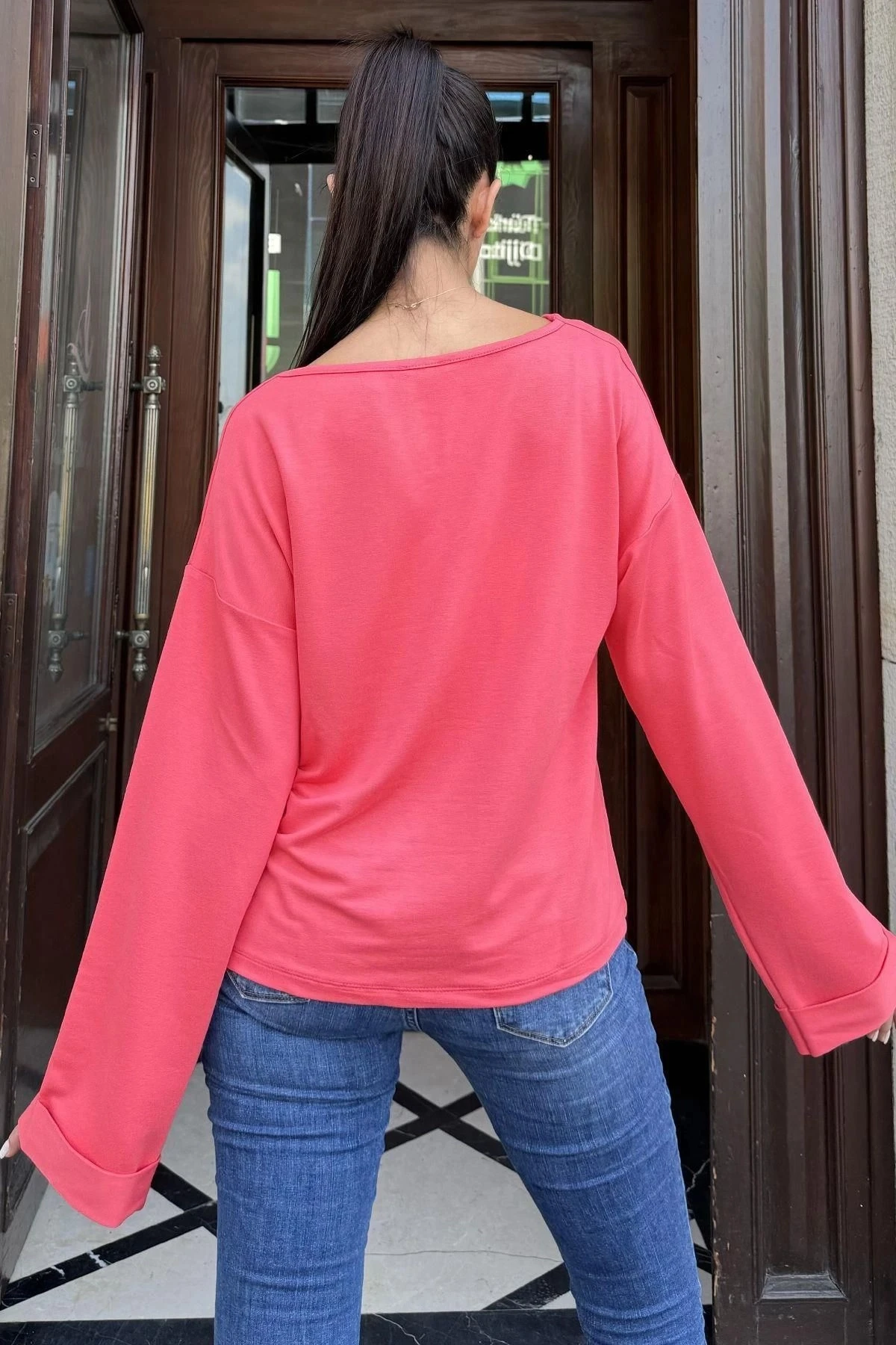 Mercan Kısa Kollu Pamuklu Bluz