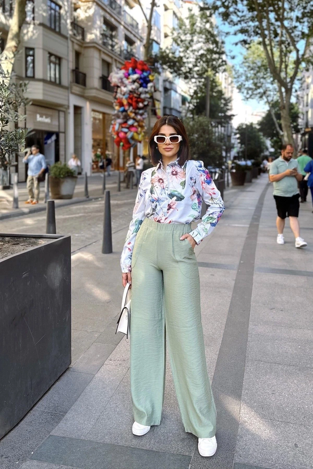 Haki İspanyol Bol Paça, Lastikli Bel, Keten/Airobin Kumaş, Salaş , Cepli, İç Göstermez Pantolon