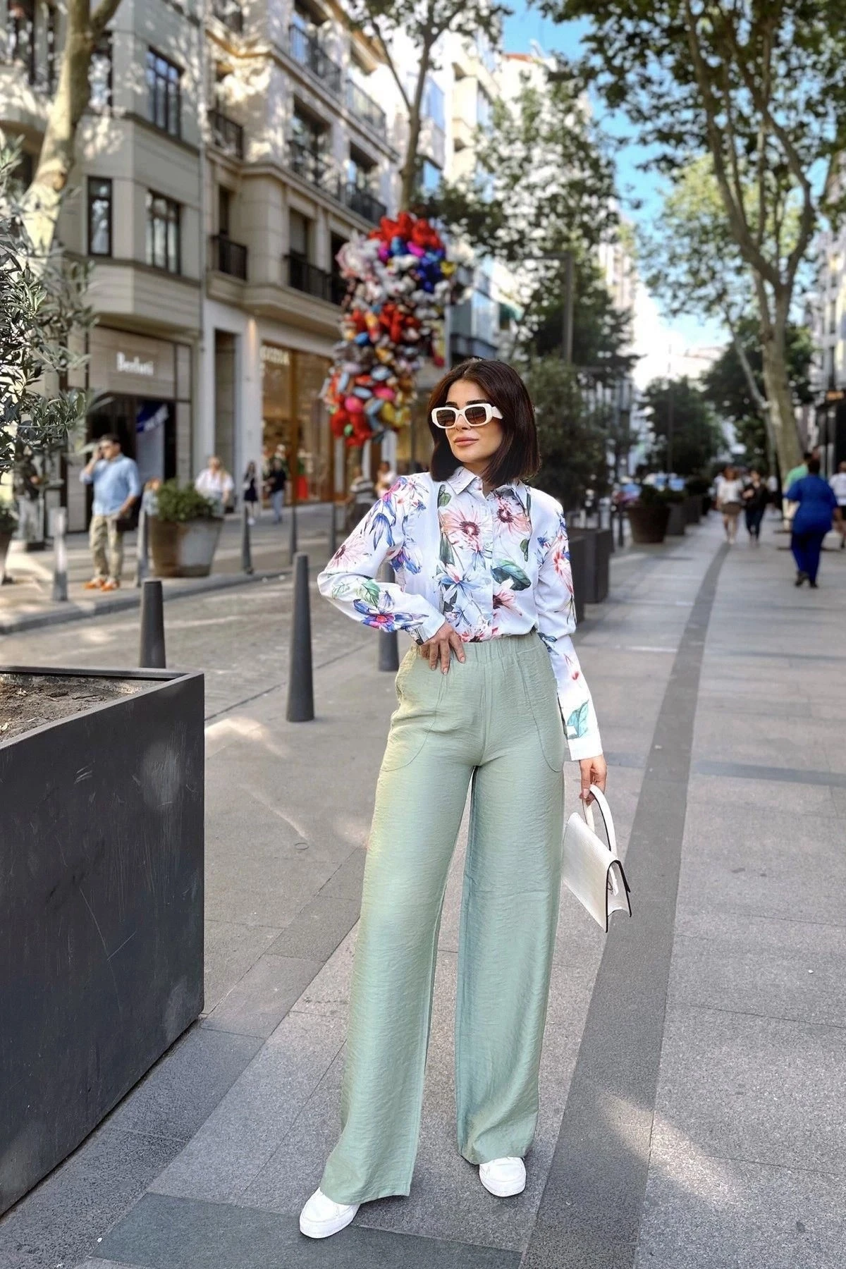 Haki İspanyol Bol Paça, Lastikli Bel, Keten/Airobin Kumaş, Salaş , Cepli, İç Göstermez Pantolon