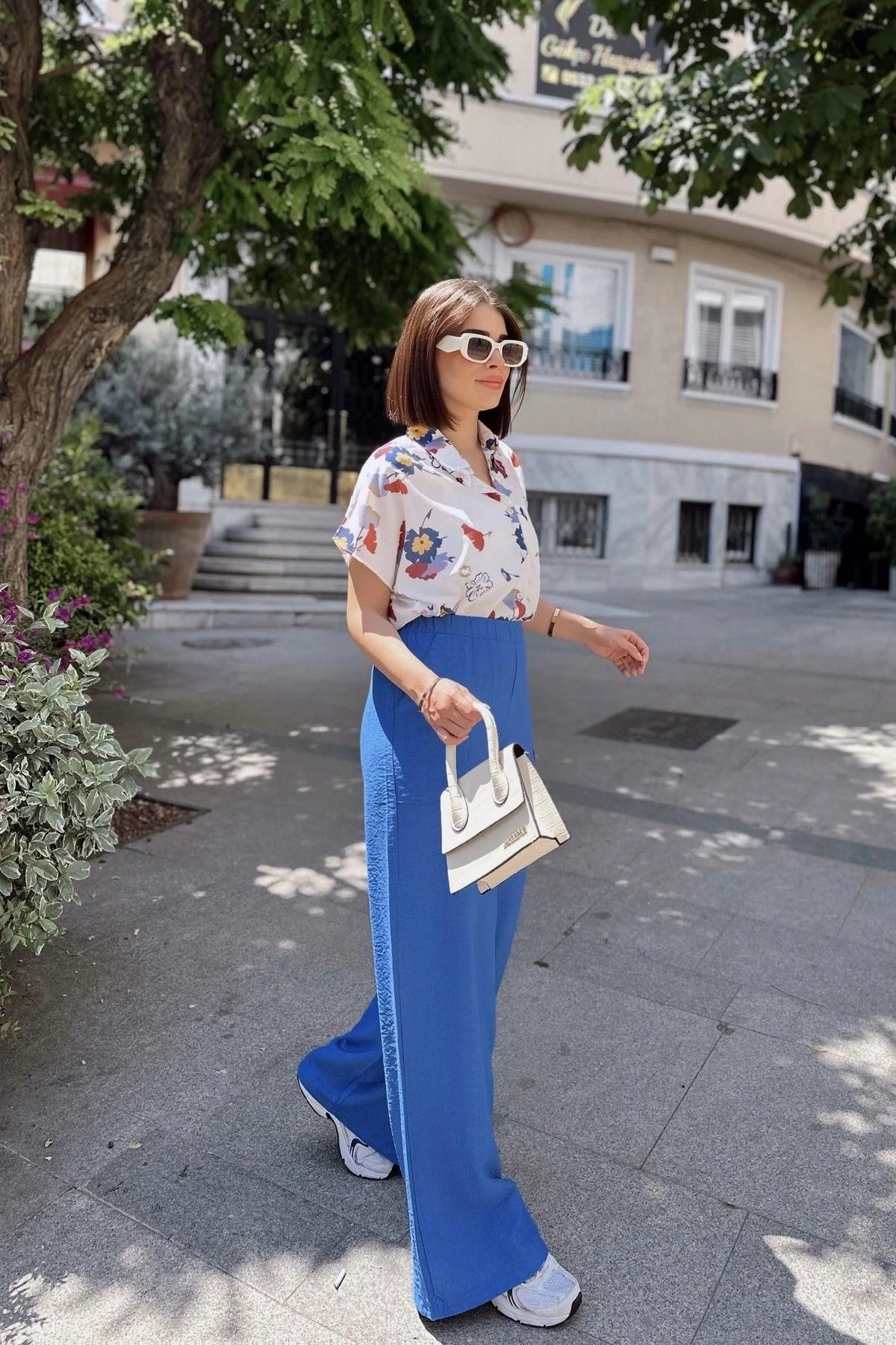 İndigo İspanyol Bol Paça, Lastikli Bel, Keten/Airobin Kumaş, Salaş , Cepli, İç Göstermez Pantolon