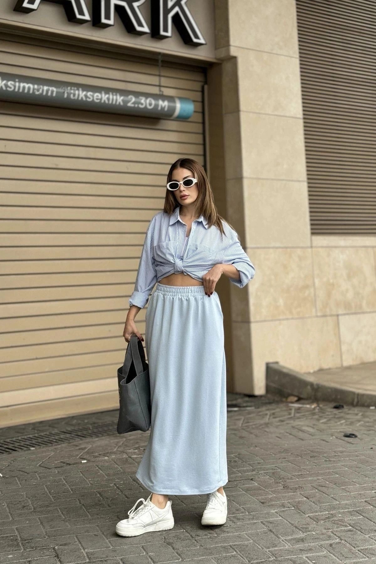 Kadın Bebe MaVi Beli Lastikli, Rahat Kalıp, Cepli Uzun Etek