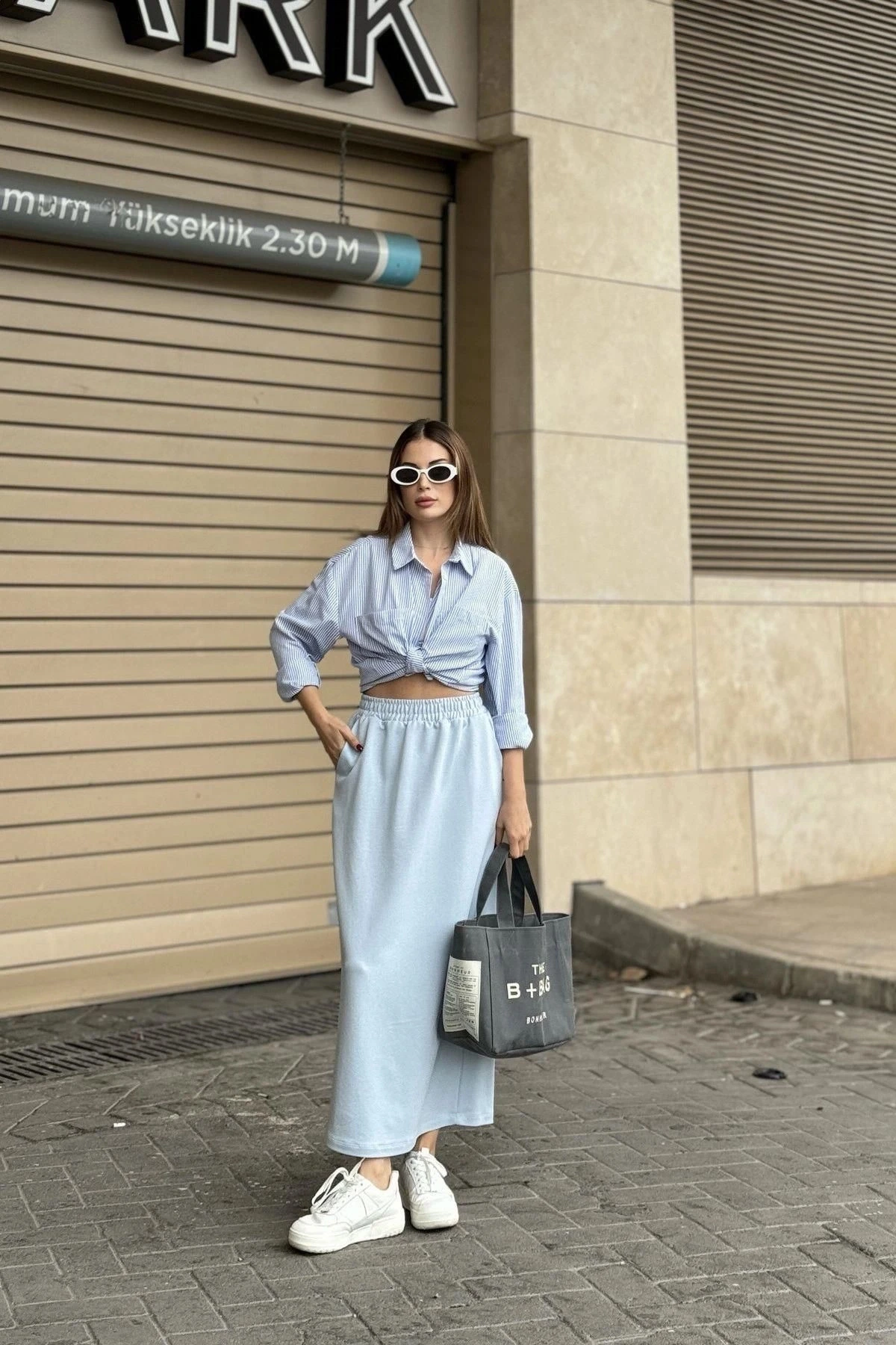 Kadın Bebe MaVi Beli Lastikli, Rahat Kalıp, Cepli Uzun Etek