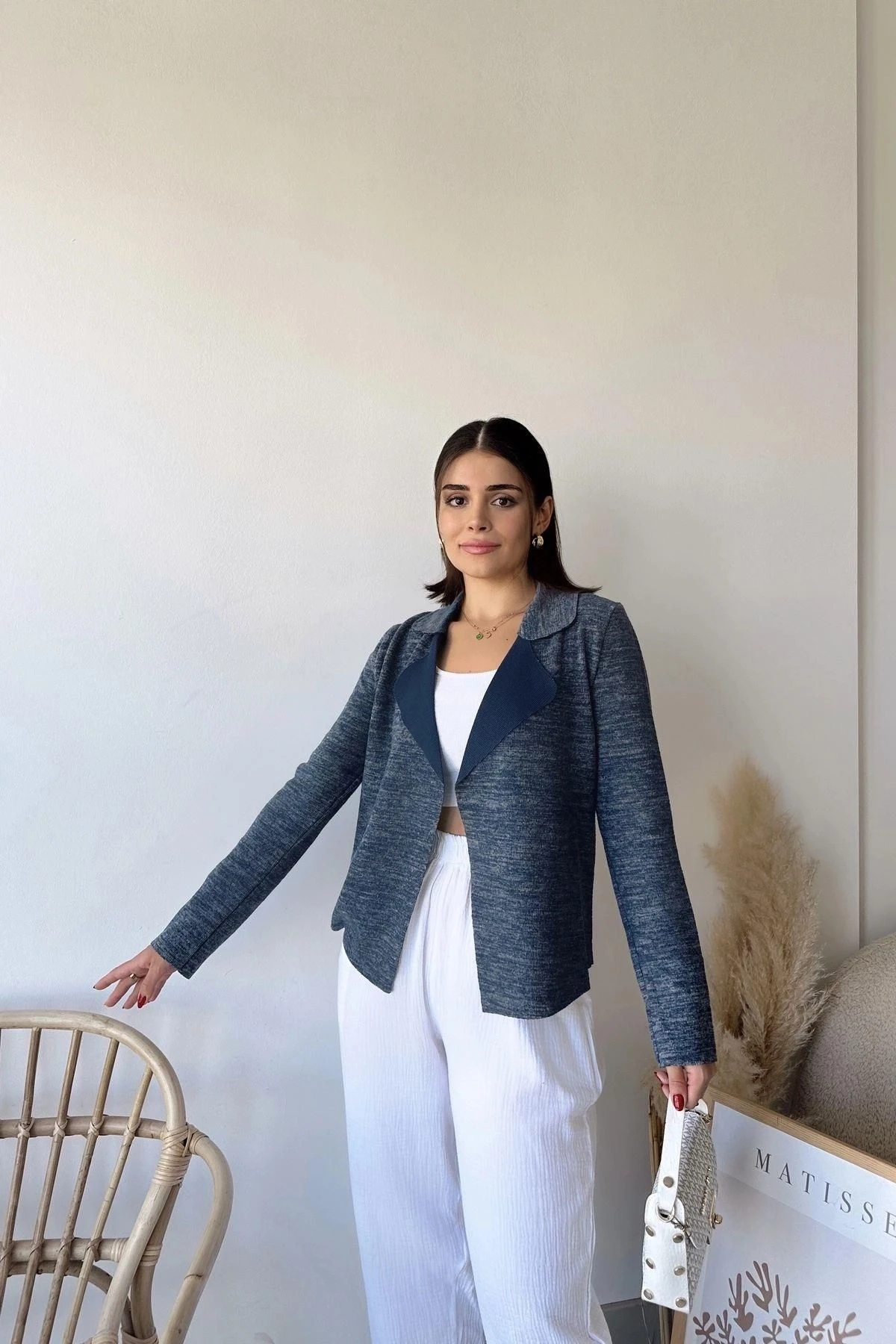 Kadın Laci Uzun Kol, Yumuşak Dokulu, Çift Taraflı Yaka, Hırka Ceket