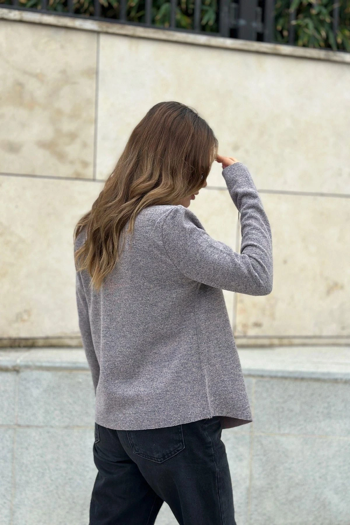 Kadın Pudra Uzun Kol, Yumuşak Dokulu, Çift Taraflı Yaka, Hırka Ceket