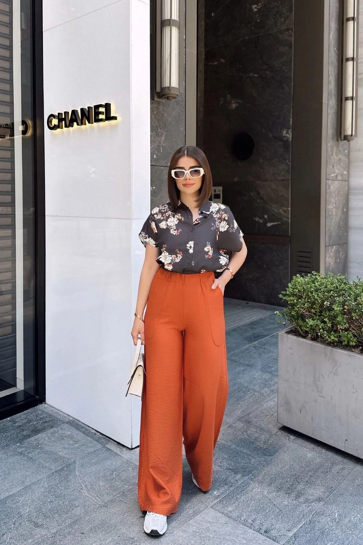 Kiremit İspanyol Bol Paça, Lastikli Bel, Keten/Airobin Kumaş, Salaş , Cepli, İç Göstermez Pantolon