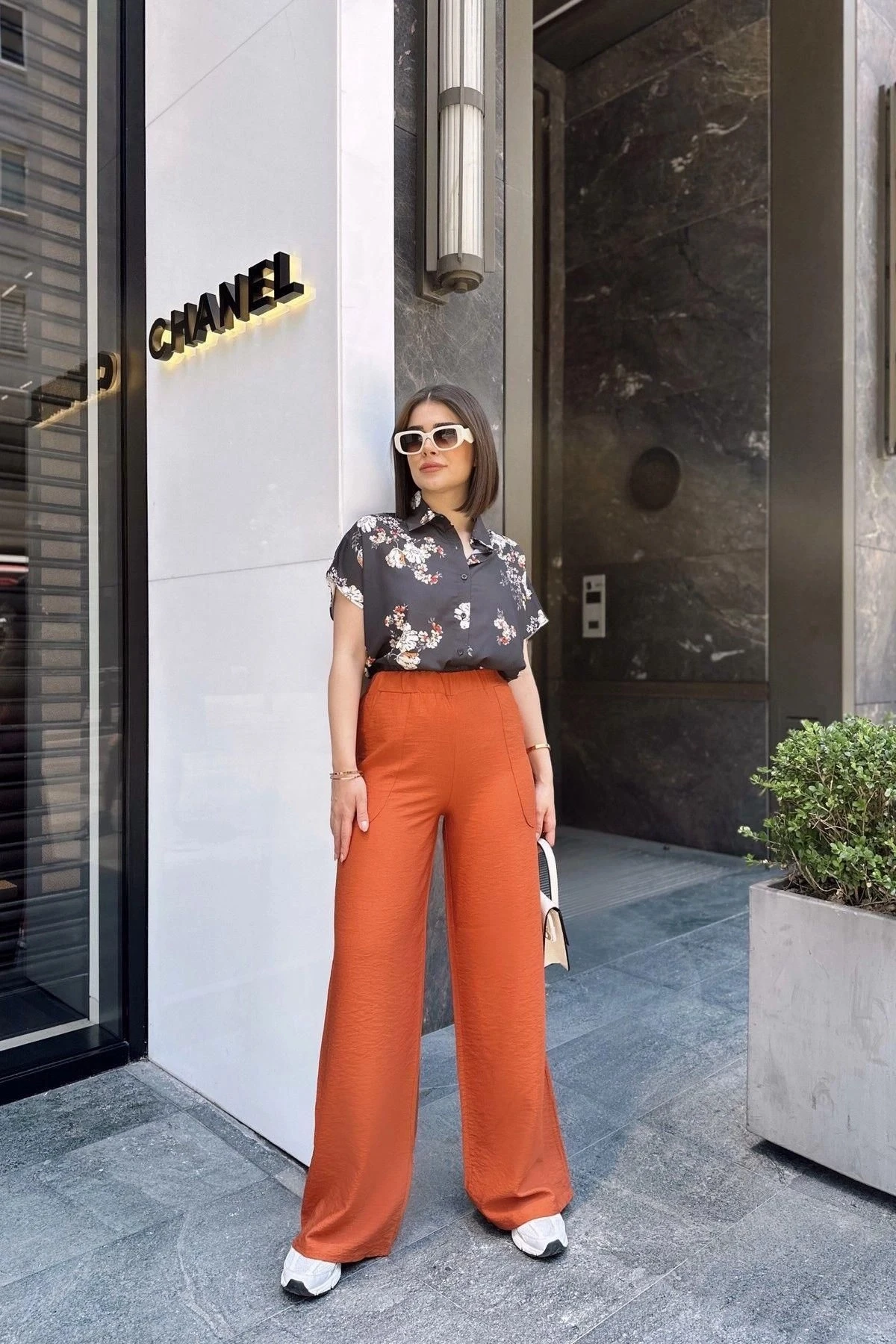 Kiremit İspanyol Bol Paça, Lastikli Bel, Keten/Airobin Kumaş, Salaş , Cepli, İç Göstermez Pantolon