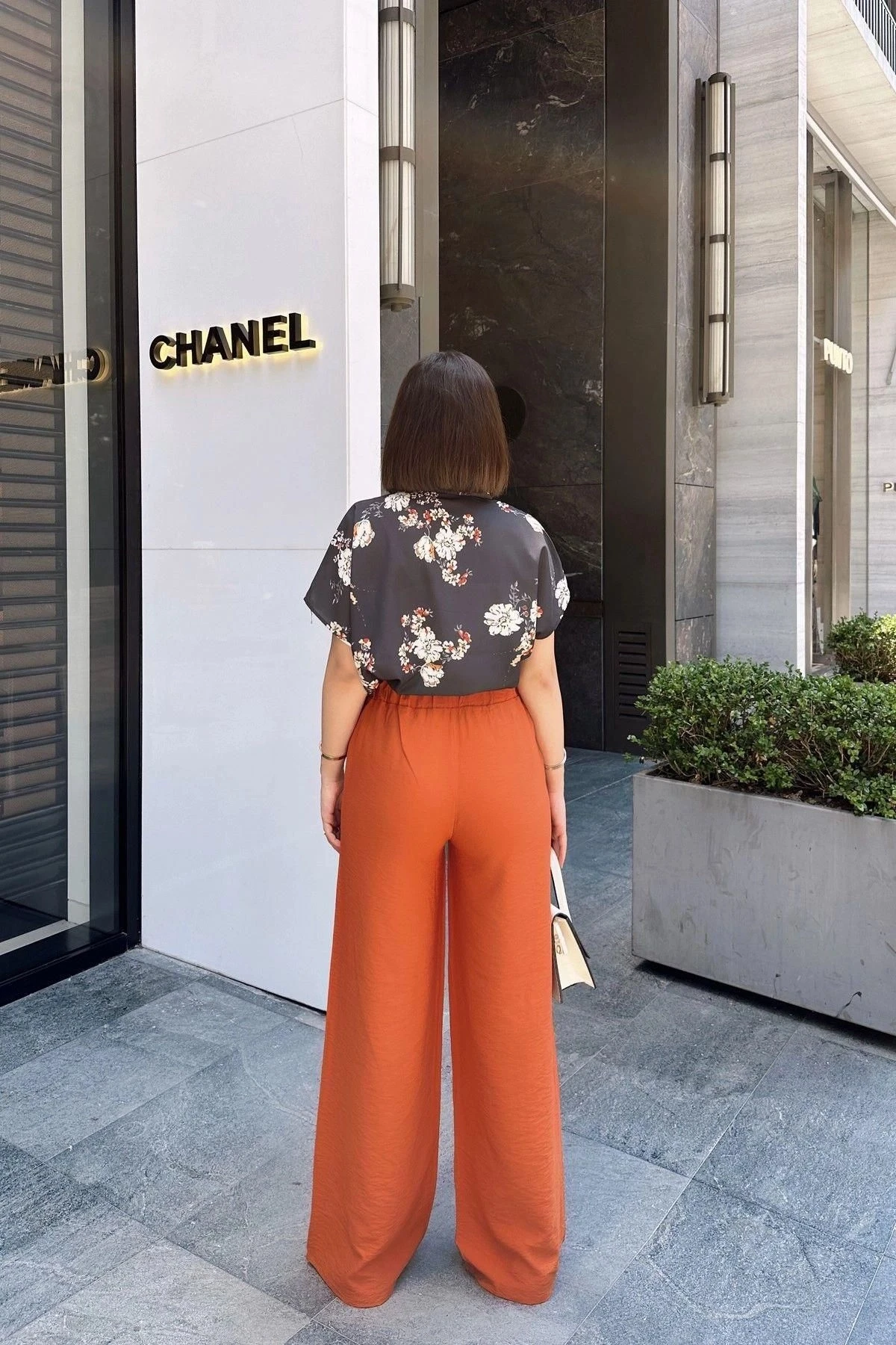 Kiremit İspanyol Bol Paça, Lastikli Bel, Keten/Airobin Kumaş, Salaş , Cepli, İç Göstermez Pantolon