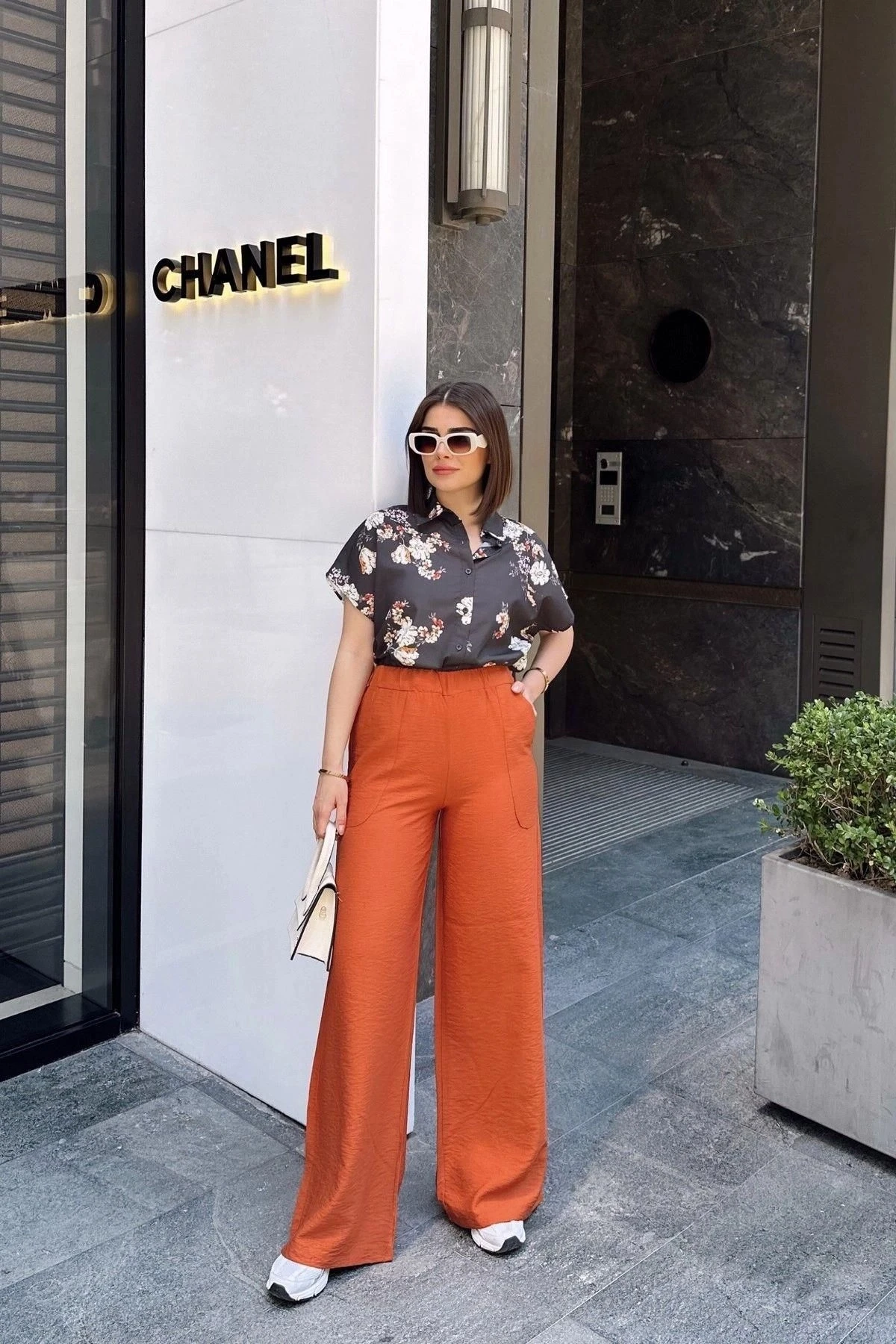 Kiremit İspanyol Bol Paça, Lastikli Bel, Keten/Airobin Kumaş, Salaş , Cepli, İç Göstermez Pantolon