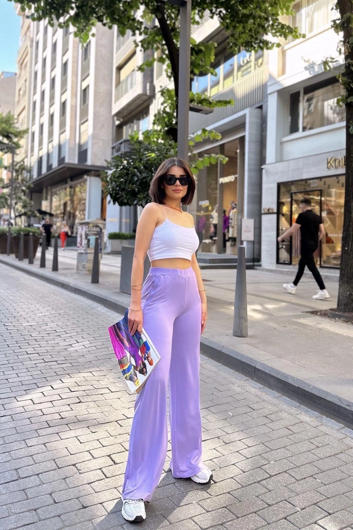 Lila İspanyol Bol Paça, Lastikli Bel, Yumuşak Dokulu Kumaş, Salaş & Rahat Kalıp/Kesim, Pantolon