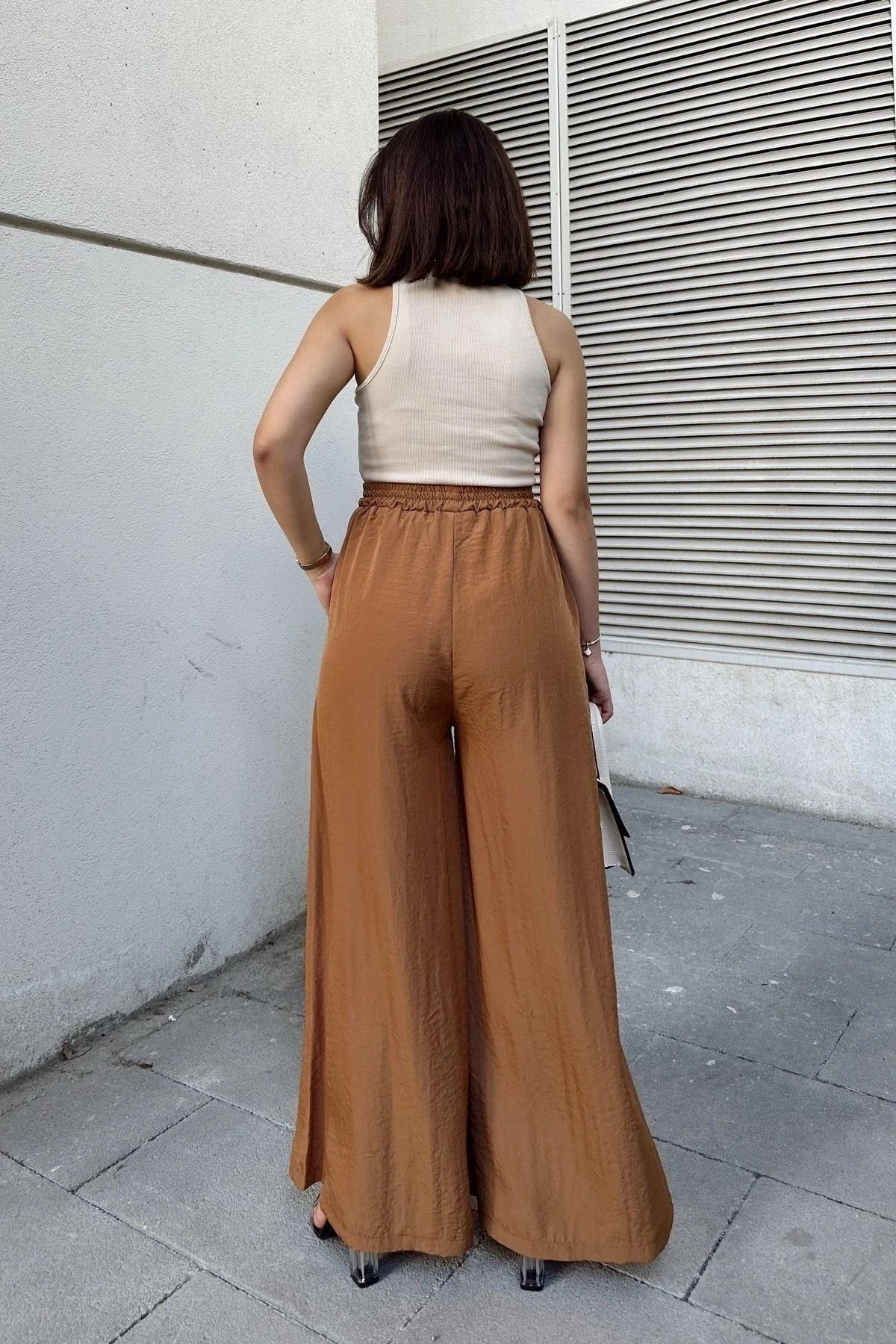 Taba Beli Lastikli, Cepli, İspanyol / Bol Paça Özel Kumaş, Rahat Kalıp Pantolon - Tesettüre Uygun