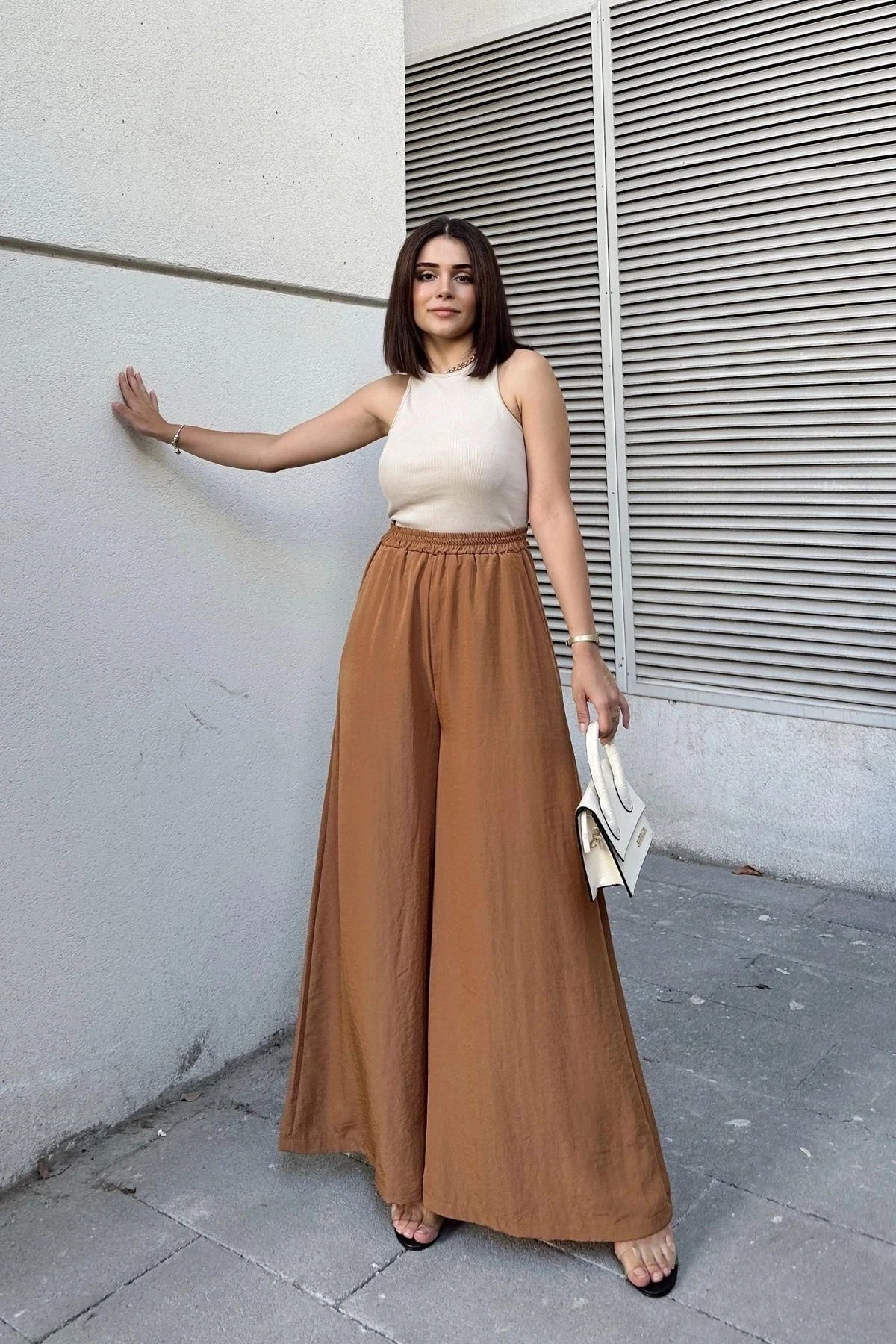 Taba Beli Lastikli, Cepli, İspanyol / Bol Paça Özel Kumaş, Rahat Kalıp Pantolon - Tesettüre Uygun