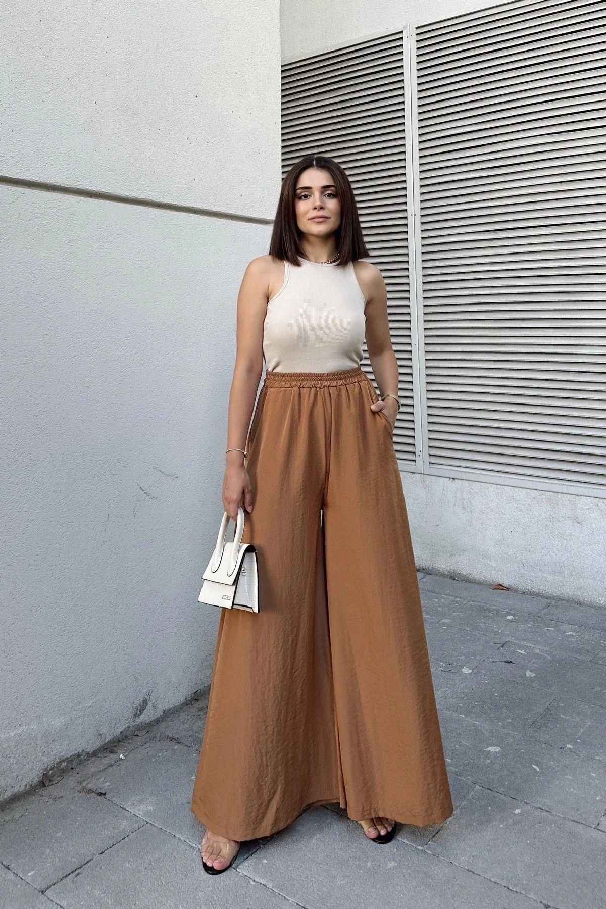 Taba Beli Lastikli, Cepli, İspanyol / Bol Paça Özel Kumaş, Rahat Kalıp Pantolon - Tesettüre Uygun