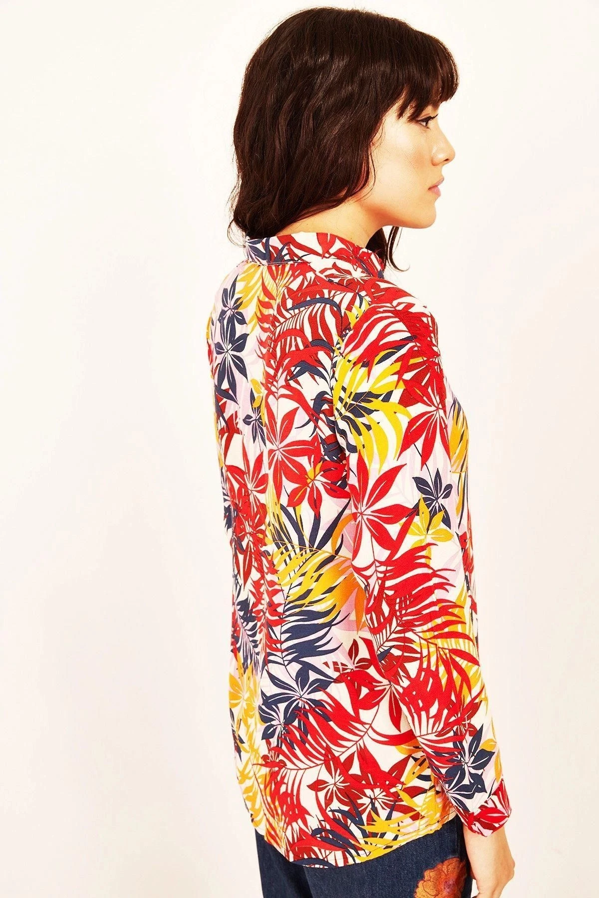 Kadın Çok Renkli Klasik Yaka, Çiçekli, Uzun Kol, Çok Renkli, Regular Kesim, Standart Boy Gömlek