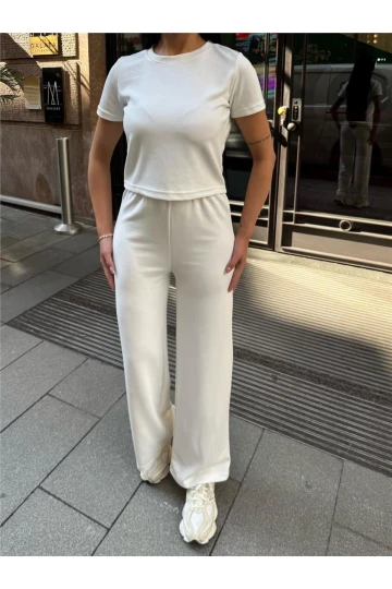 Beyaz Palazzo Modal Polyester Keten Takım
