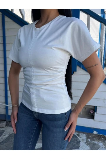 Beyaz Viskon Yandan Büzgülü Bluz