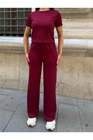 Bordo Modal Palto Elastan Kumaş Takım