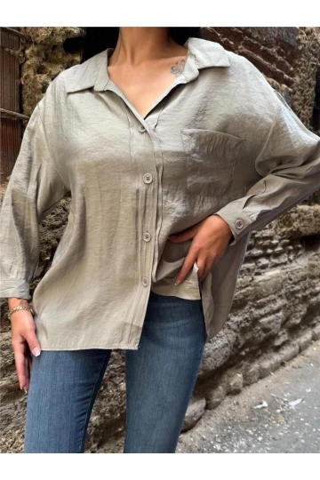 Haki Cepli Viskon-Polyester Düşük Gömlek