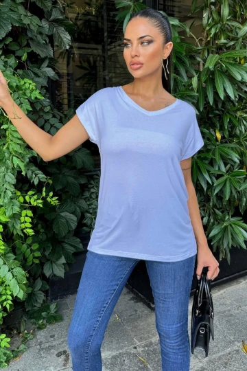 Kadın Beyaz V Yaka, Kısa Kol, Basic Model, Salaş Bluz