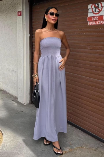 Kadın Gri Straplez Gipeli Kolsuz Elbise