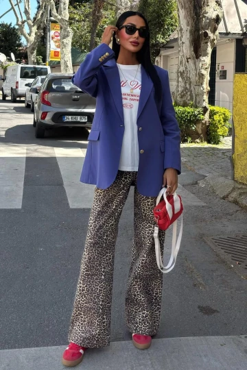 Kadın İndigo Kruvaze Oversize Uzun Ceket