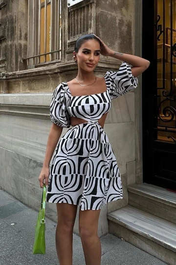 Kadın MULTİ Cotton Dokuma Mini Desenli Elbise