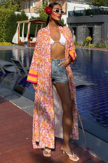 Kadın Multi Desenli Kruvaze Keten Kimono