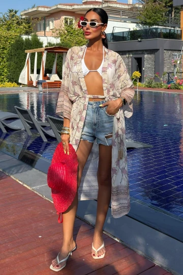 Kadın MULTİ Desenli Kruvaze Şifon Kimono