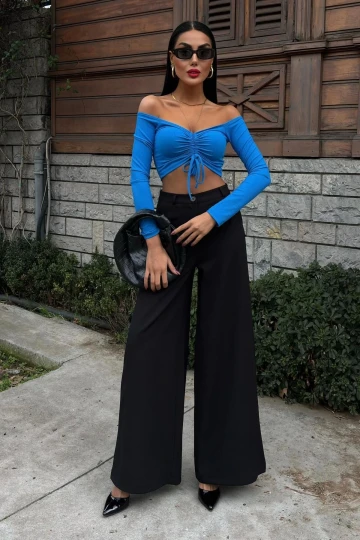 Kadın Siyah Dokuma Oversize Palazzo Pantolon