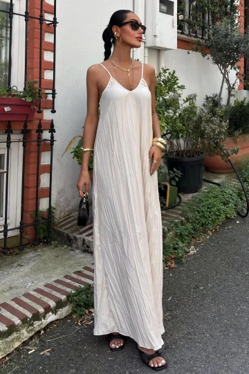 Kadın Taş Kraş Askılı Maxi V Yaka Elbise