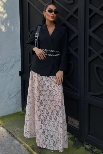 Kadın Vizon Dantel Maxi Uzun Etek