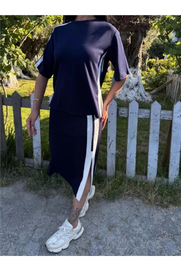 Laci %100 Pamuk Yandan Çizgili Midi Takım