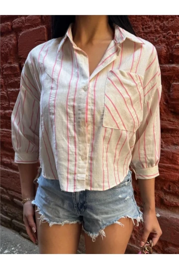 Pembe Çizgili Cepli Gömlek