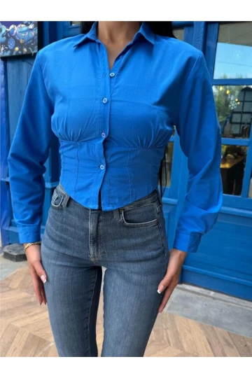 Saks %100 Polyester Parçalı Desenli Gömlek