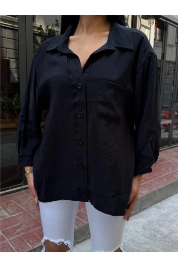 Siyah %100 Pamuk Cepli Gömlek