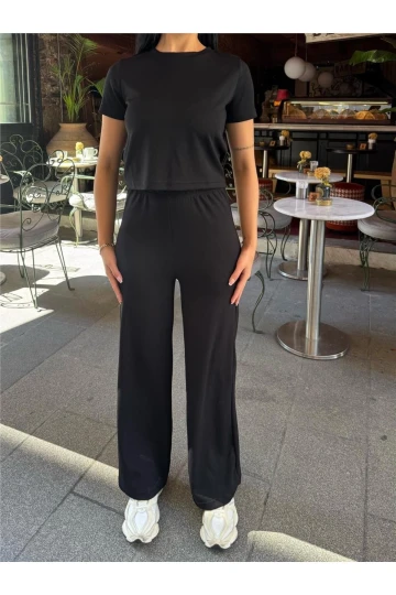 Siyah Modal Polyester Palazzo Takım