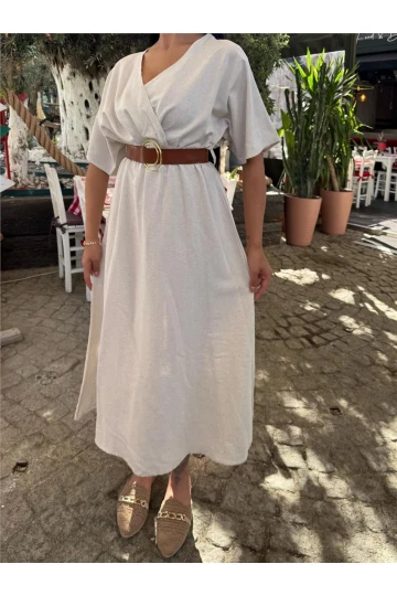 Taş Kruvaze Midi Kemerli Elbise