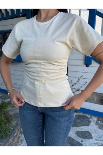 Taş Viskon Karışımlı Yandan Büzgülü Bluz